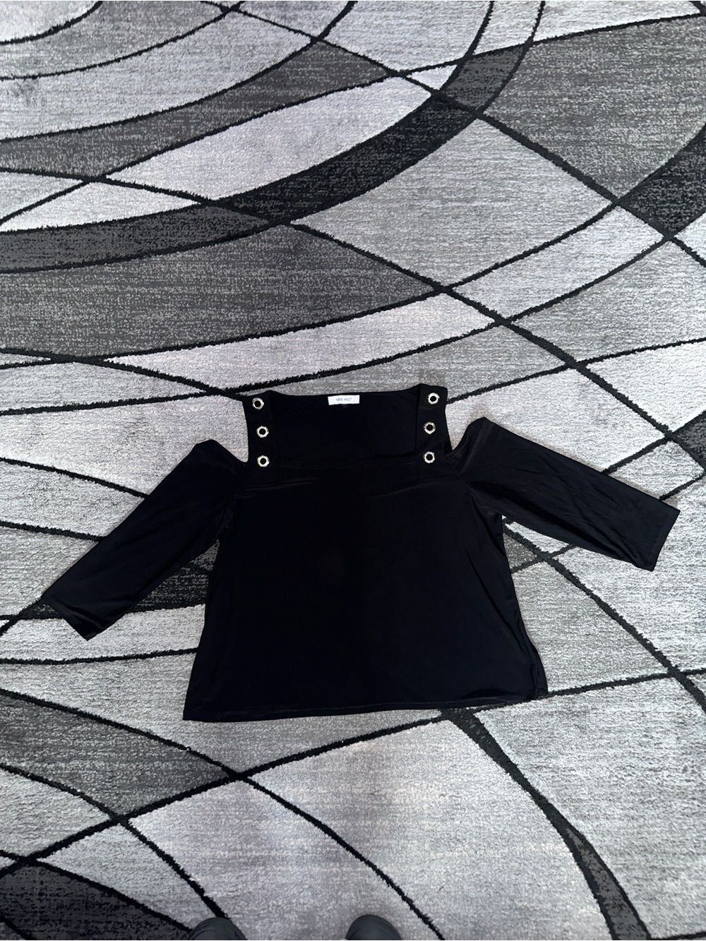 Nine West Black Cold-Shoulder Top with Grommet Detail